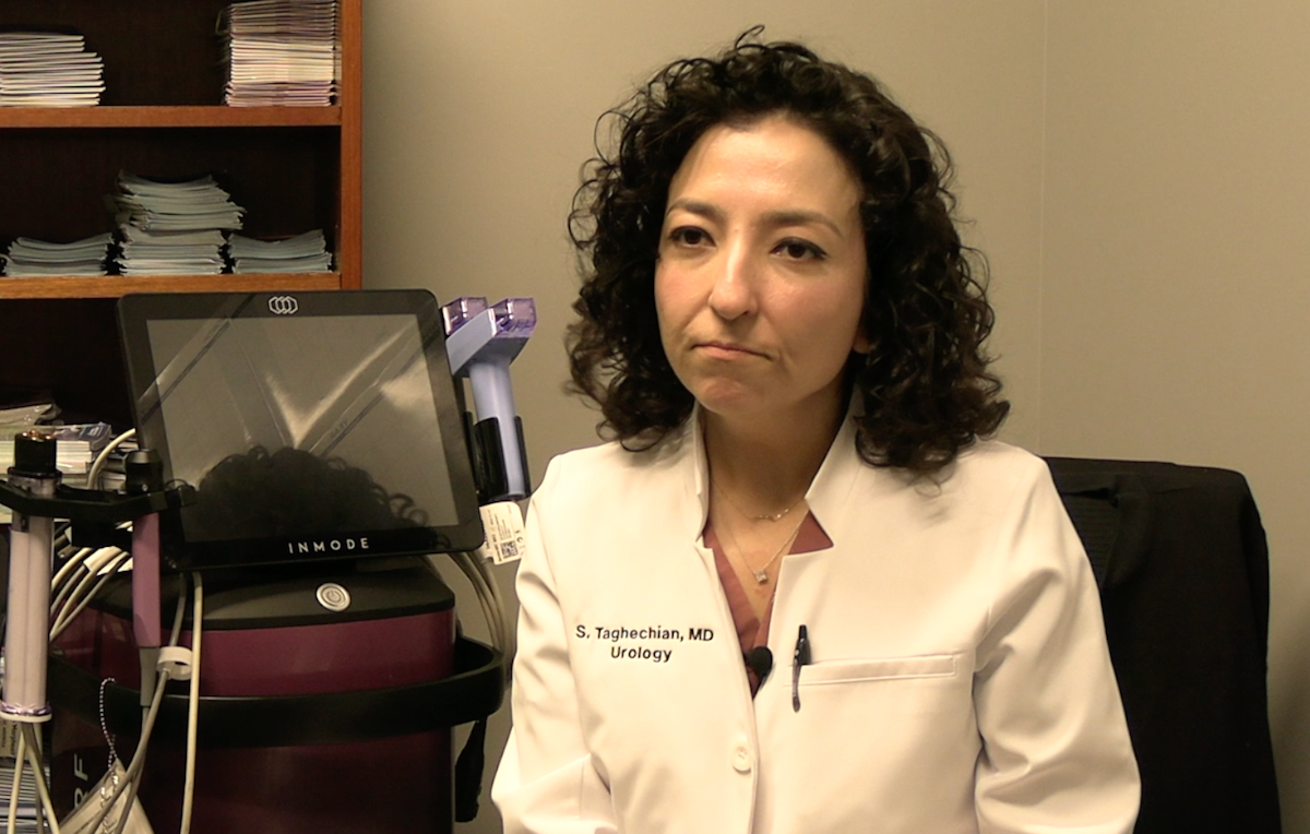 Shaya Taghechian, MD, answers a question during a video interview