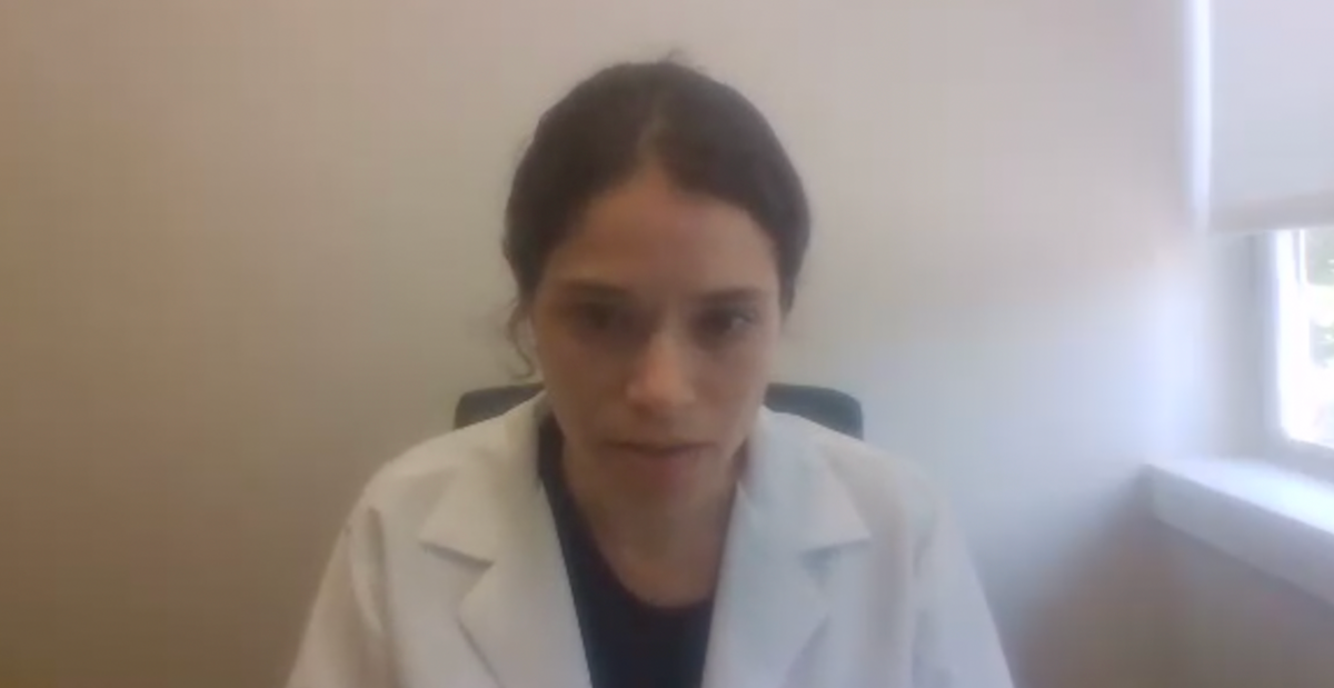 Stephanie Gleicher, MD, answers a question during a Zoom video interview