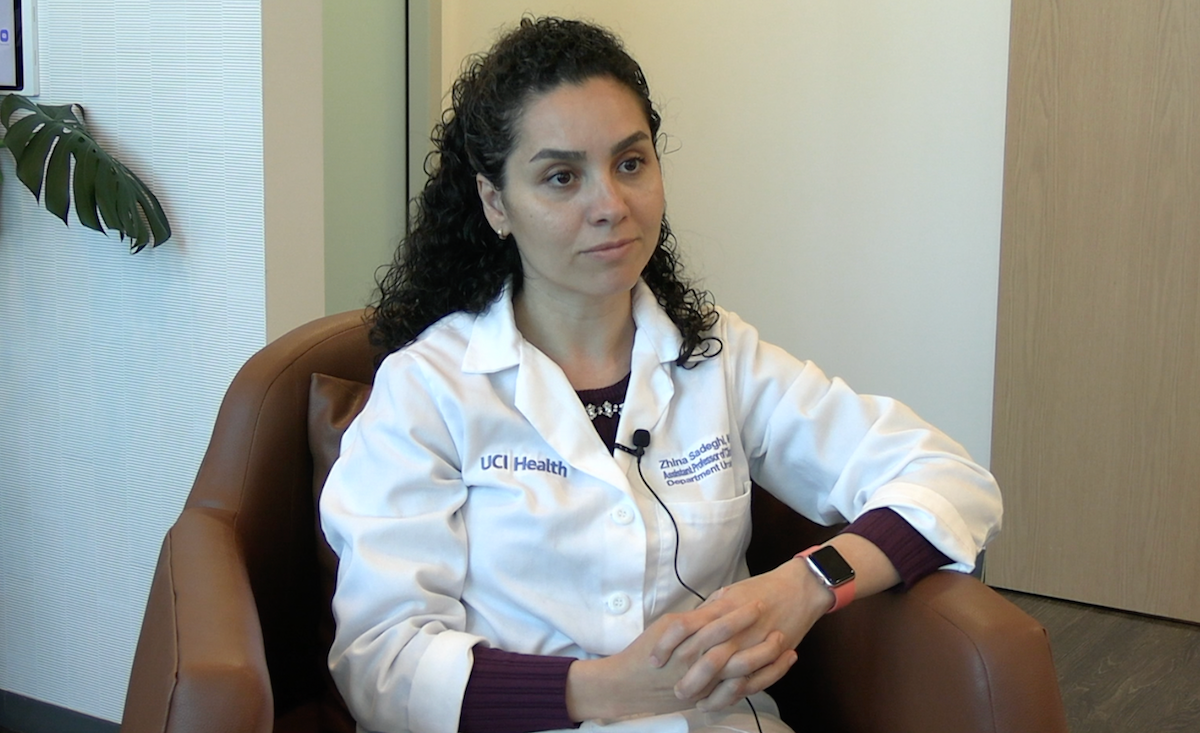 Zhina Sadeghi, MD, answers a question during a video interview