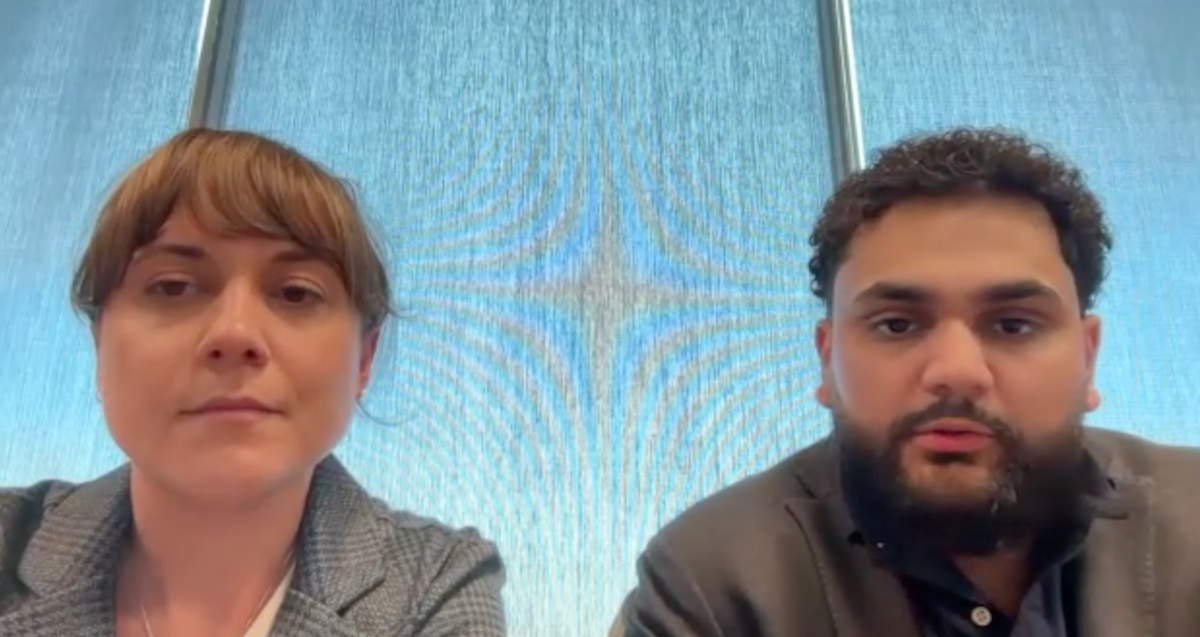 Adri Durant, MD, and Mouneeb Choudry, MD, answer a question during a Zoom video interview