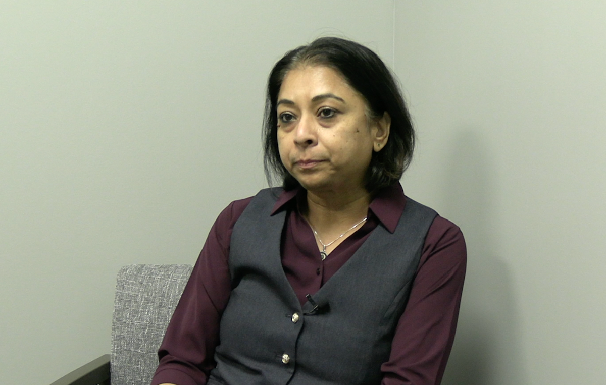 Adity Dutta, MSN, AGACNP-BC, answers a question during a video interview