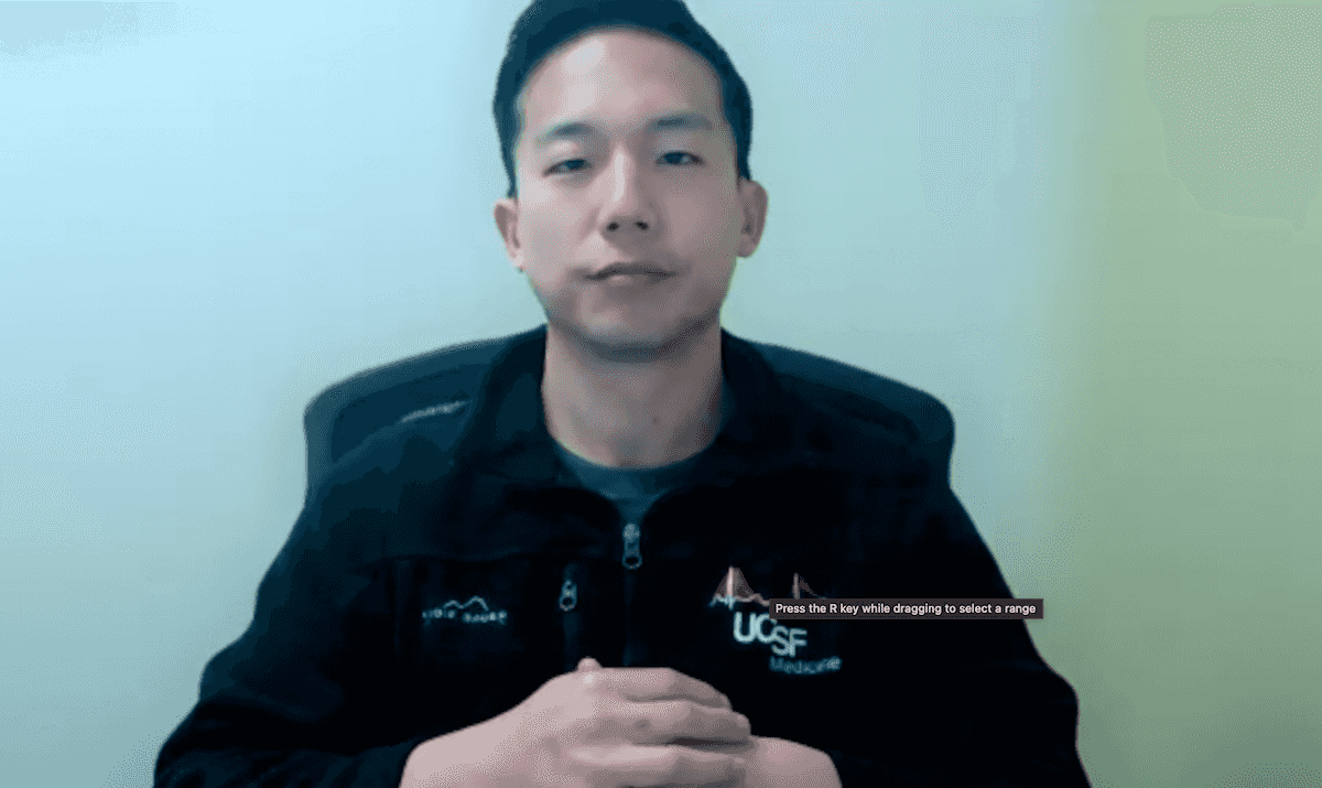 Daniel Kwon, MD, answers a question during a Zoom video interview